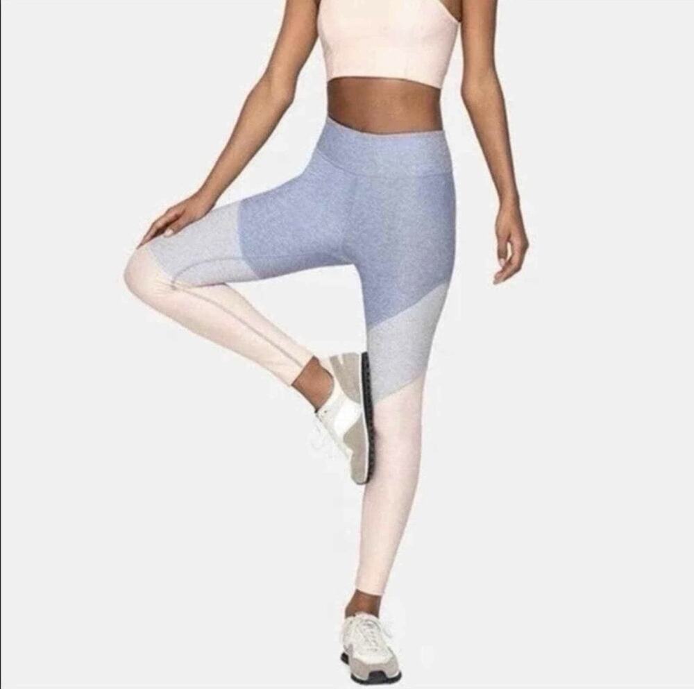 Outdoor Voices Leggings Size L Heather Blue Peach Compression Yoga Workout Gym